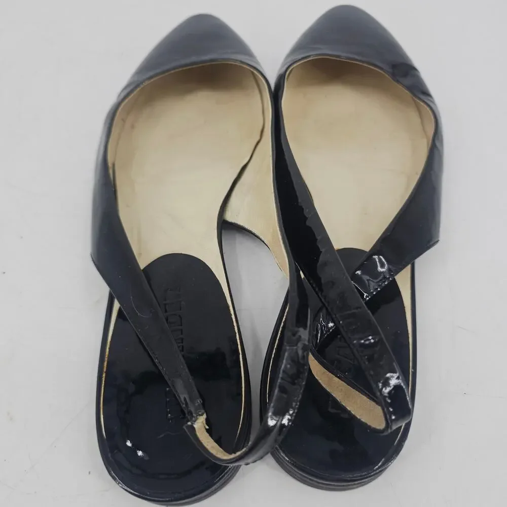 Vintage Jil Sander Black Patent Leather Almond Toe Slingback Flat Shoe EU 41 COA
